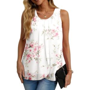 imageIWOLLENCE Womens Summer Tank Tops Sleeveless Chiffon Double Layers Blouse Loose Round Neck Casual Shirts08 Peach White