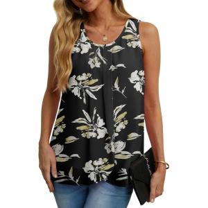 imageIWOLLENCE Womens Summer Tank Tops Sleeveless Chiffon Double Layers Blouse Loose Round Neck Casual Shirts10 Yellow Lily Black