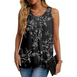 imageIWOLLENCE Womens Summer Tank Tops Sleeveless Chiffon Double Layers Blouse Loose Round Neck Casual Shirts11 White Leaf Black