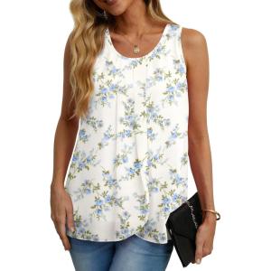 imageIWOLLENCE Womens Summer Tank Tops Sleeveless Chiffon Double Layers Blouse Loose Round Neck Casual Shirts13 Flower Blue