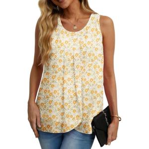 imageIWOLLENCE Womens Summer Tank Tops Sleeveless Chiffon Double Layers Blouse Loose Round Neck Casual Shirts14 Flower Yellow