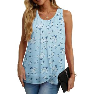 imageIWOLLENCE Womens Summer Tank Tops Sleeveless Chiffon Double Layers Blouse Loose Round Neck Casual Shirts15 Sunflower Blue