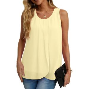 imageIWOLLENCE Womens Summer Tank Tops Sleeveless Chiffon Double Layers Blouse Loose Round Neck Casual Shirts16 Beige