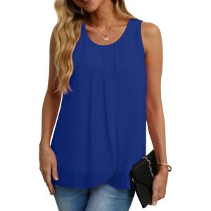 imageIWOLLENCE Womens Summer Tank Tops Sleeveless Chiffon Double Layers Blouse Loose Round Neck Casual Shirts20 Royal Blue