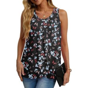 imageIWOLLENCE Womens Summer Tank Tops Sleeveless Chiffon Double Layers Blouse Loose Round Neck Casual Shirts21 Black Butterfly