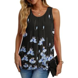 imageIWOLLENCE Womens Summer Tank Tops Sleeveless Chiffon Double Layers Blouse Loose Round Neck Casual Shirts22 Black Kapok