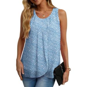 imageIWOLLENCE Womens Summer Tank Tops Sleeveless Chiffon Double Layers Blouse Loose Round Neck Casual Shirts23 Spotted Light Blue