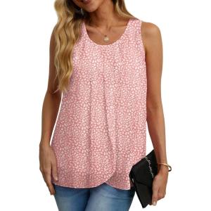 imageIWOLLENCE Womens Summer Tank Tops Sleeveless Chiffon Double Layers Blouse Loose Round Neck Casual Shirts24 Spotted Peach Pink