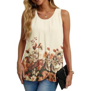 imageIWOLLENCE Womens Summer Tank Tops Sleeveless Chiffon Double Layers Blouse Loose Round Neck Casual Shirts25 White Lotus