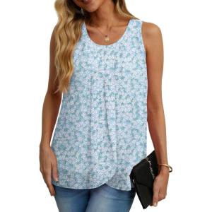 imageIWOLLENCE Womens Summer Tank Tops Sleeveless Chiffon Double Layers Blouse Loose Round Neck Casual Shirts26 White Flower