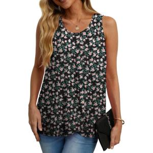 imageIWOLLENCE Womens Summer Tank Tops Sleeveless Chiffon Double Layers Blouse Loose Round Neck Casual Shirts27 Black Daffodil