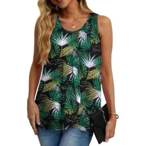 imageIWOLLENCE Womens Summer Tank Tops Sleeveless Chiffon Double Layers Blouse Loose Round Neck Casual Shirts29 Black Palm Leaf