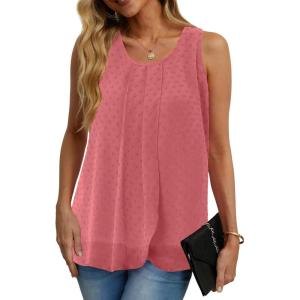 imageIWOLLENCE Womens Summer Tank Tops Sleeveless Chiffon Double Layers Blouse Loose Round Neck Casual Shirts45 Th Watermelon Red
