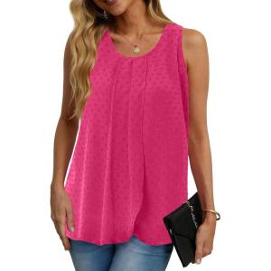 imageIWOLLENCE Womens Summer Tank Tops Sleeveless Chiffon Double Layers Blouse Loose Round Neck Casual Shirts47 Th Rose Red