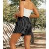 imageIWOLLENCE Womens Shorts with Pockets Summer Casual Shorts for Women Waist Casual Lightweight Adjustable Tie Knot Loose26black Stripe