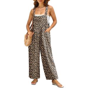 imageIWOLLENCE Womens Summer Jumpsuits Boho Wide Leg Overalls Casual Loose Rompers with Pockets 202434 Fp Ld Khaki