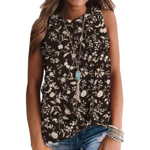 imageIWOLLENCE Womens Waffle Knit Tank Tops Casual Blouse Sleeveless Cute Twist Knot TunicFpblack Apricot Floral