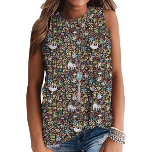 imageIWOLLENCE Womens Waffle Knit Tank Tops Casual Blouse Sleeveless Cute Twist Knot TunicFpblack Sloth