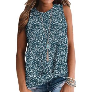 imageIWOLLENCE Womens Waffle Knit Tank Tops Casual Blouse Sleeveless Cute Twist Knot TunicFpblue White Floral