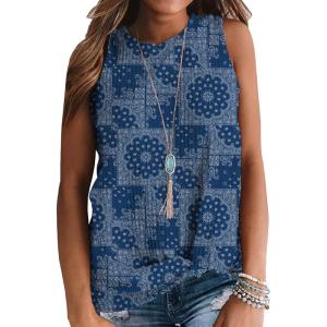 imageIWOLLENCE Womens Waffle Knit Tank Tops Casual Blouse Sleeveless Cute Twist Knot TunicFpnavy Ethnic Kerchief