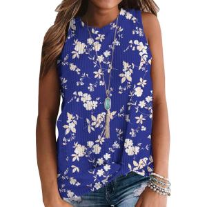 imageIWOLLENCE Womens Waffle Knit Tank Tops Casual Blouse Sleeveless Cute Twist Knot TunicFproyal Blue Floral
