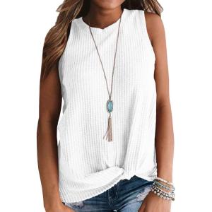 imageIWOLLENCE Womens Waffle Knit Tank Tops Casual Blouse Sleeveless Cute Twist Knot TunicWhite