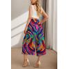 imageIWOLLENCE Women Flowy Loose Wide Leg Pant Summer Beach Casual Trousers high Waist Adjustable Knot Business Work Casual PantsMulti Purple Wave