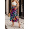 imageIWOLLENCE Women Flowy Loose Wide Leg Pant Summer Beach Casual Trousers high Waist Adjustable Knot Business Work Casual PantsMulti Purple Wave