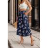 imageIWOLLENCE Women Flowy Loose Wide Leg Pant Summer Beach Casual Trousers high Waist Adjustable Knot Business Work Casual PantsNavy Plum Blossom