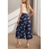 imageIWOLLENCE Women Flowy Loose Wide Leg Pant Summer Beach Casual Trousers high Waist Adjustable Knot Business Work Casual PantsNavy Plum Blossom