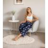 imageIWOLLENCE Women Flowy Loose Wide Leg Pant Summer Beach Casual Trousers high Waist Adjustable Knot Business Work Casual PantsNavy Plum Blossom