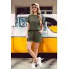 imageIWOLLENCE Womens 2 Piece Sets Summer Lounge Set Casual Short Sleeve Round Neck Tops and Elastic Waist Short Outfits TracksuitArmy Green
