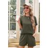 imageIWOLLENCE Womens 2 Piece Sets Summer Lounge Set Casual Short Sleeve Round Neck Tops and Elastic Waist Short Outfits TracksuitArmy Green