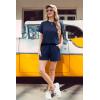 imageIWOLLENCE Womens 2 Piece Sets Summer Lounge Set Casual Short Sleeve Round Neck Tops and Elastic Waist Short Outfits TracksuitNavy Blue