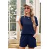 imageIWOLLENCE Womens 2 Piece Sets Summer Lounge Set Casual Short Sleeve Round Neck Tops and Elastic Waist Short Outfits TracksuitNavy Blue