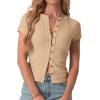 imageIWOLLENCE Womens Casual Lightweight Ribbed Knit Short Sleeve Tops Crewneck Button Down Shirt Slim Fit Y2K CardiganC Apricot