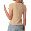 imageIWOLLENCE Womens Casual Lightweight Ribbed Knit Short Sleeve Tops Crewneck Button Down Shirt Slim Fit Y2K CardiganC Apricot