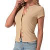 imageIWOLLENCE Womens Casual Lightweight Ribbed Knit Short Sleeve Tops Crewneck Button Down Shirt Slim Fit Y2K CardiganC Apricot