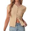 imageIWOLLENCE Womens Casual Lightweight Ribbed Knit Short Sleeve Tops Crewneck Button Down Shirt Slim Fit Y2K CardiganC Apricot