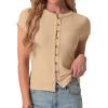 imageIWOLLENCE Womens Casual Lightweight Ribbed Knit Short Sleeve Tops Crewneck Button Down Shirt Slim Fit Y2K CardiganC Apricot