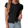 imageIWOLLENCE Womens Casual Lightweight Ribbed Knit Short Sleeve Tops Crewneck Button Down Shirt Slim Fit Y2K CardiganC Black