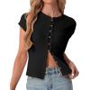 imageIWOLLENCE Womens Casual Lightweight Ribbed Knit Short Sleeve Tops Crewneck Button Down Shirt Slim Fit Y2K CardiganC Black