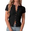 imageIWOLLENCE Womens Casual Lightweight Ribbed Knit Short Sleeve Tops Crewneck Button Down Shirt Slim Fit Y2K CardiganC Black