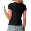imageIWOLLENCE Womens Casual Lightweight Ribbed Knit Short Sleeve Tops Crewneck Button Down Shirt Slim Fit Y2K CardiganC Black