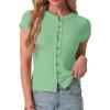 imageIWOLLENCE Womens Casual Lightweight Ribbed Knit Short Sleeve Tops Crewneck Button Down Shirt Slim Fit Y2K CardiganC Cyan Green