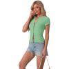 imageIWOLLENCE Womens Casual Lightweight Ribbed Knit Short Sleeve Tops Crewneck Button Down Shirt Slim Fit Y2K CardiganC Cyan Green