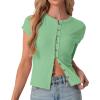 imageIWOLLENCE Womens Casual Lightweight Ribbed Knit Short Sleeve Tops Crewneck Button Down Shirt Slim Fit Y2K CardiganC Cyan Green
