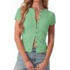 imageIWOLLENCE Womens Casual Lightweight Ribbed Knit Short Sleeve Tops Crewneck Button Down Shirt Slim Fit Y2K CardiganC Cyan Green