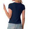 imageIWOLLENCE Womens Casual Lightweight Ribbed Knit Short Sleeve Tops Crewneck Button Down Shirt Slim Fit Y2K CardiganC Navy Blue