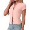 imageIWOLLENCE Womens Casual Lightweight Ribbed Knit Short Sleeve Tops Crewneck Button Down Shirt Slim Fit Y2K CardiganC Pink